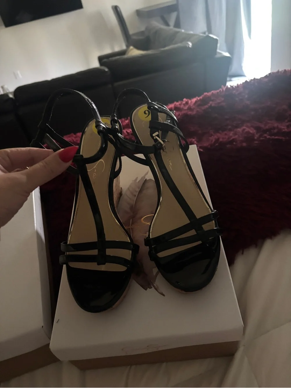 Jessica Simpson Black Strappy Cork Wedge Sandals